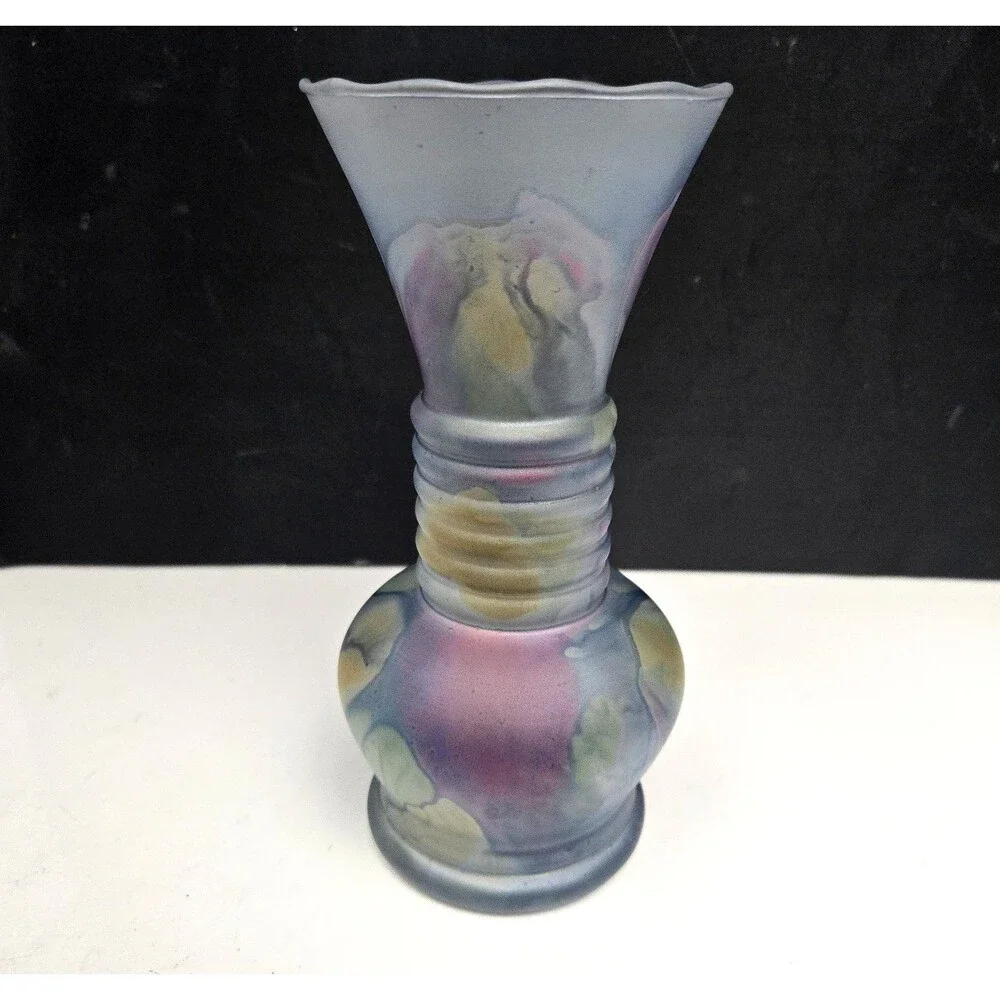 Rueven Nouveau Art Hand Painted Drip Satin Glass Vase w/ Applied Glass Swirl - Picture 7 of 11